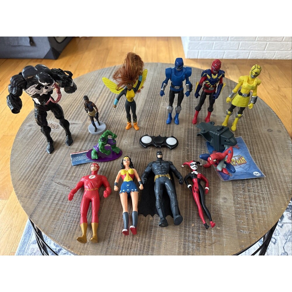 Superhero Action Figure Lot (13) Power Rangers DC Comics Venom Batman Spider-Man